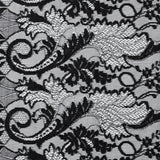Re-Embroidered Lace with Scalloped Eyelash Edges 23" - Black Leaves