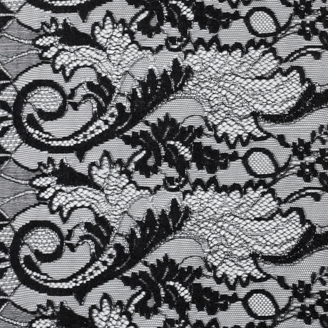 Re-Embroidered Lace with Scalloped Eyelash Edges 23" - Black Leaves