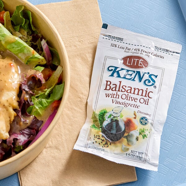 Ken's Foods 1.5 oz. Lite Balsamic with Olive Oil Vinaigrette Pouch - 60/Case