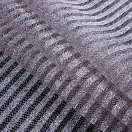 Lace with Scalloped Eyelash Edges - Rose and Metallic Silver Striped Floral