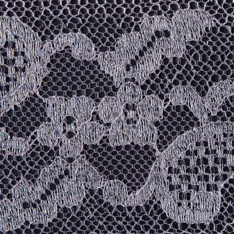 Lace with Scalloped Eyelash Edges - Rose and Metallic Silver Striped Floral