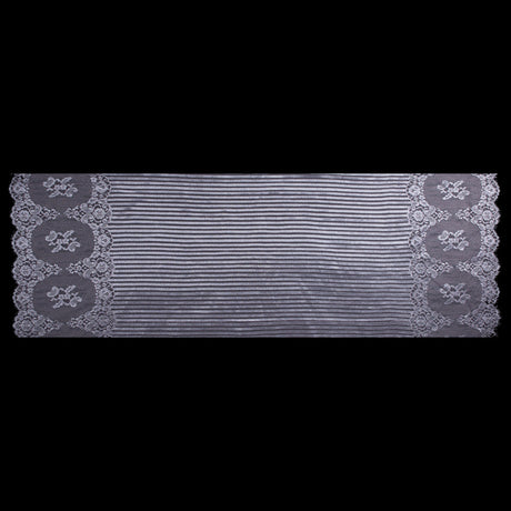 Lace with Scalloped Eyelash Edges - Rose and Metallic Silver Striped Floral