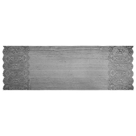 Lace with Scalloped Eyelash Edges - Black and Metallic Silver Striped Floral