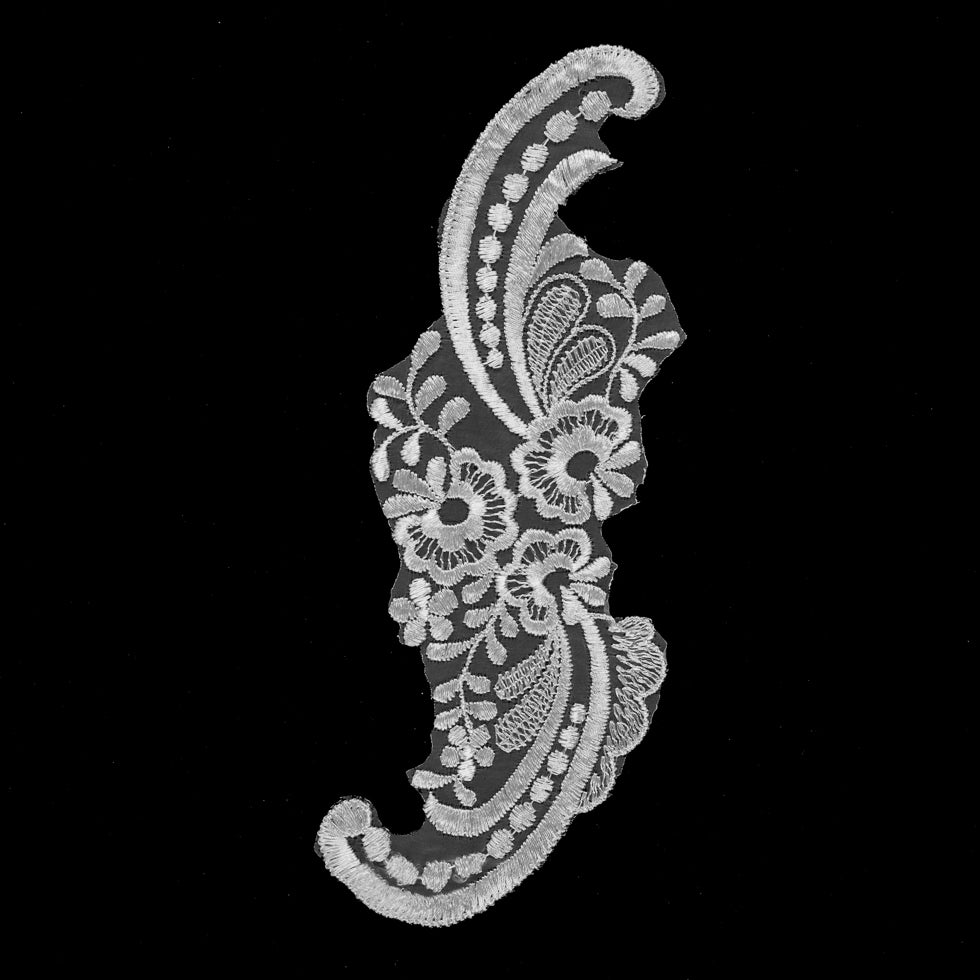 White Floral Embroidered Organza Applique - 10"