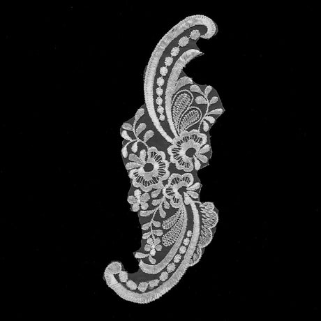 White Floral Embroidered Organza Applique - 10"