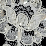 Cream Beaded, Sequined and Corded Lace Applique - 6"
