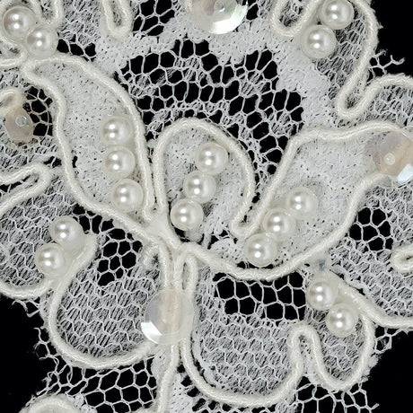 Cream Beaded, Sequined and Corded Lace Applique - 6"
