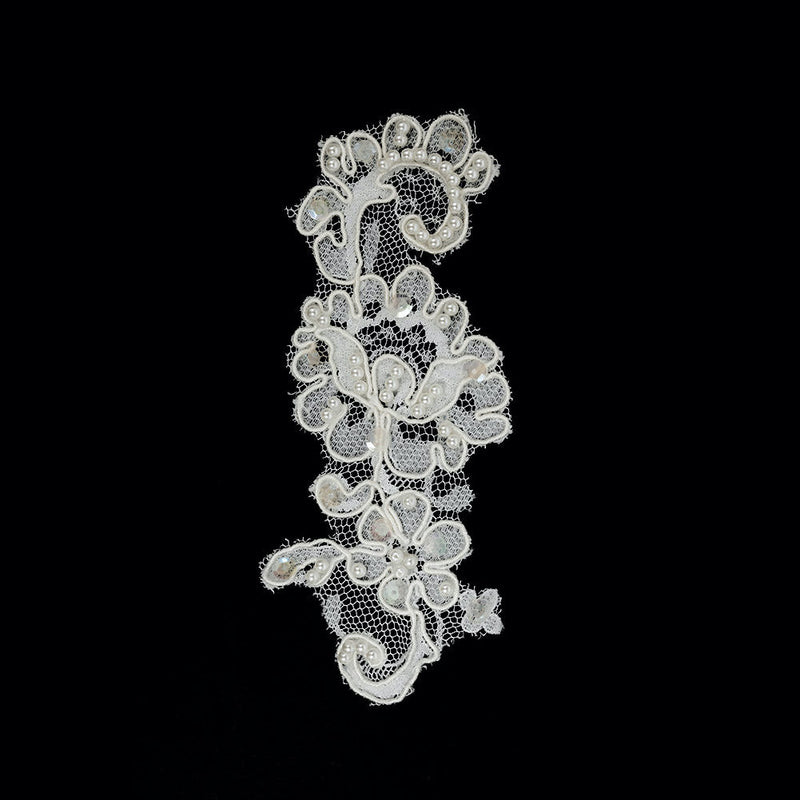Cream Beaded, Sequined and Corded Lace Applique - 6"