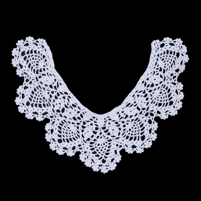 White Cotton Crochet Neck Applique - 8"