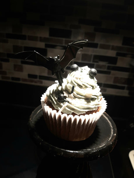 Oasis Supply Black Bat Halloween Cupcake Cake Toppers Plus Bonus Free Halloween Tattoos, 24 ct