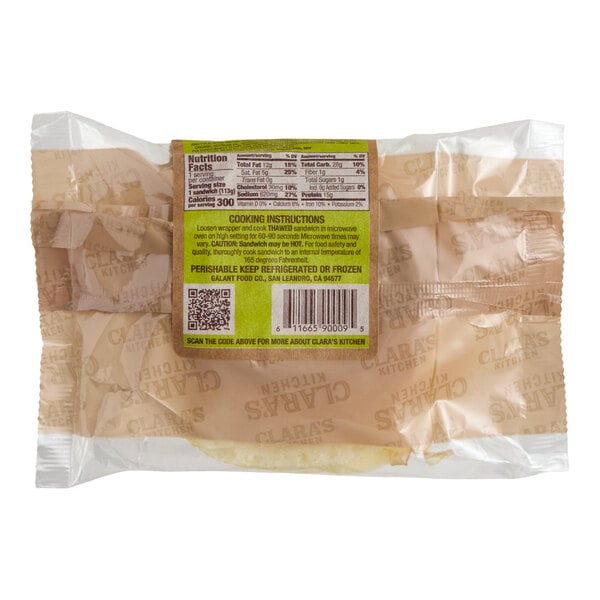 Clara's Kitchen Pesto and Provolone Breakfast Sandwich 4 oz. - 12/Case