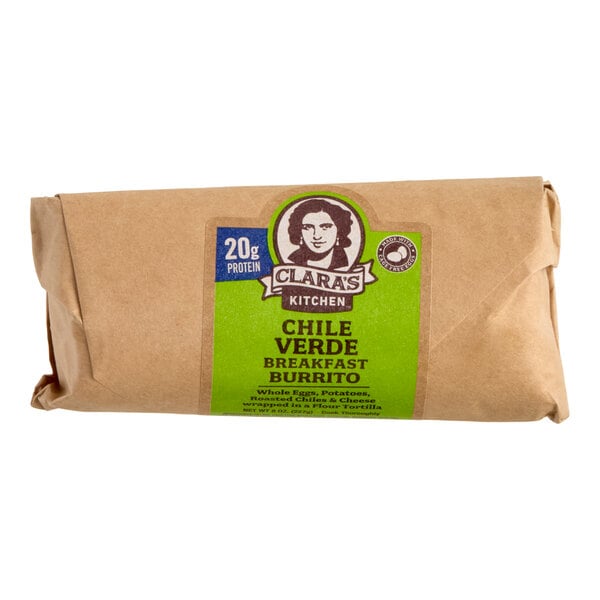Clara's Kitchen Chile Verde Breakfast Burrito 8 oz. - 12/Case