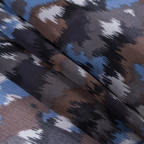 Blue/Brown Abstract Printed Polyester Chiffon