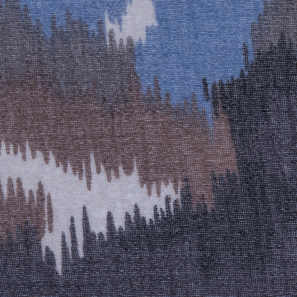 Blue/Brown Abstract Printed Polyester Chiffon