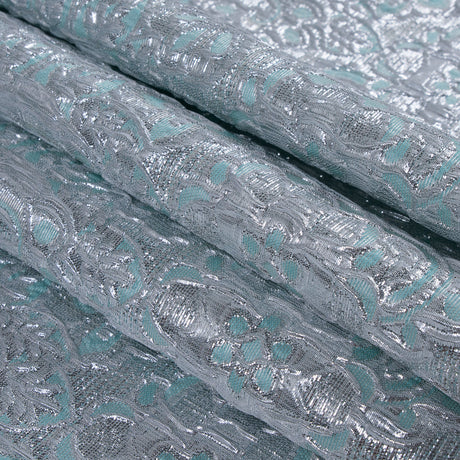 Turquoise/Silver Metallic Floral Brocade