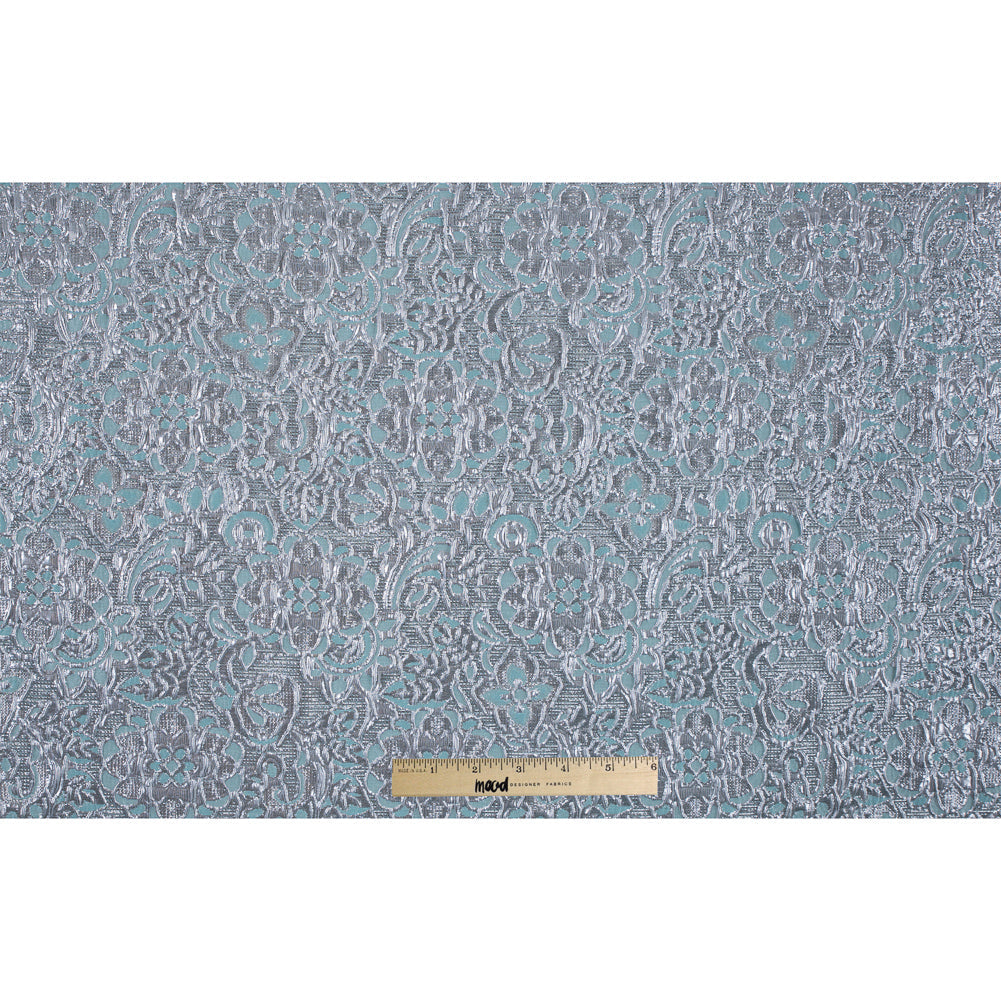 Turquoise/Silver Metallic Floral Brocade