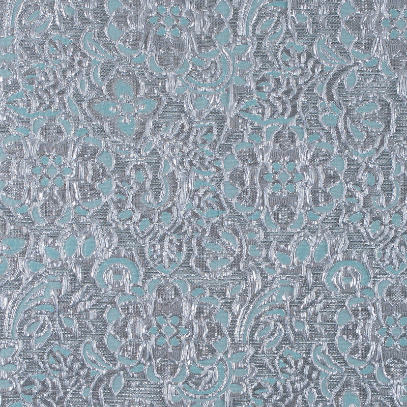 Turquoise/Silver Metallic Floral Brocade
