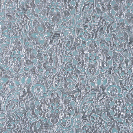Turquoise/Silver Metallic Floral Brocade