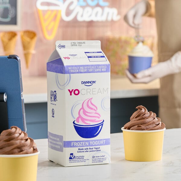 Dannon YoCream Low-Fat Milk Chocolate Frozen Yogurt Mix 0.5 Gallon - 6/Case