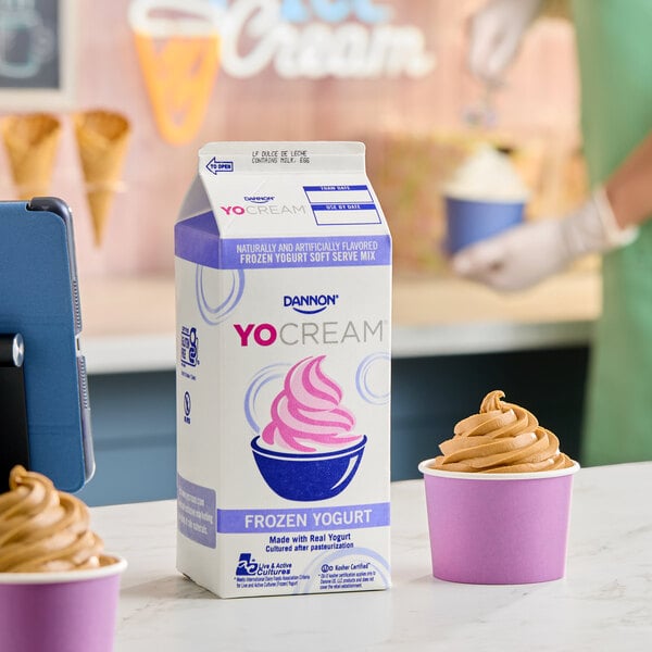 Dannon YoCream Low-Fat Dulce De Leche Frozen Yogurt Mix 0.5 Gallon - 6/Case