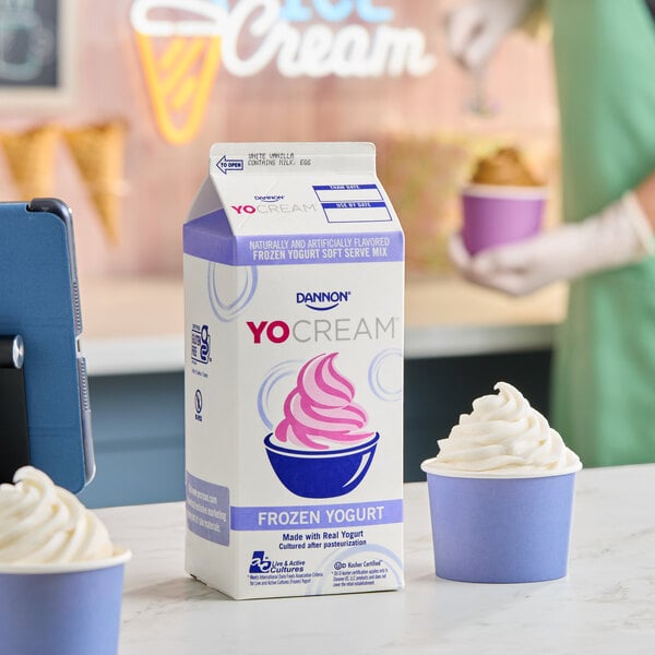 Dannon YoCream Low-Fat Vanilla Frozen Yogurt Mix 0.5 Gallon - 6/Case