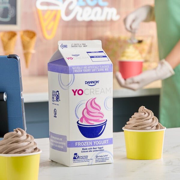 Dannon YoCream Low-Fat Cookies and Cream Frozen Yogurt Mix 0.5 Gallon - 6/Case