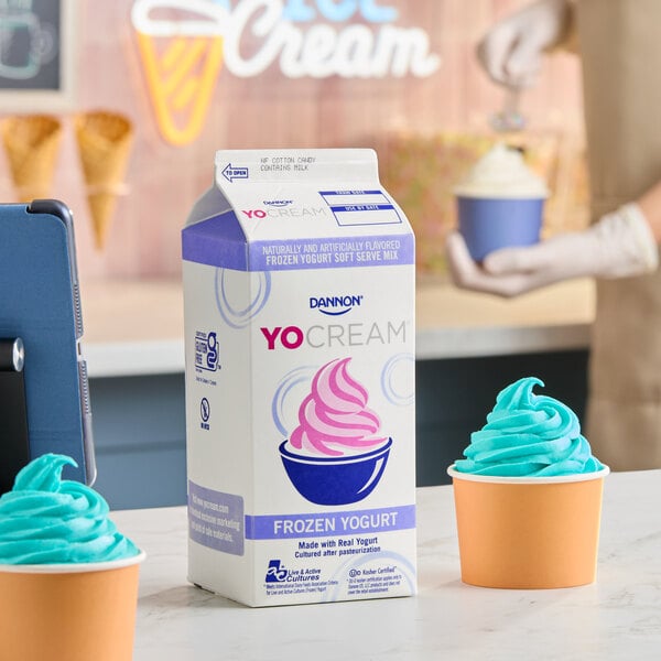 Dannon YoCream Non-Fat Cotton Candy Frozen Yogurt Mix 0.5 Gallon - 6/Case