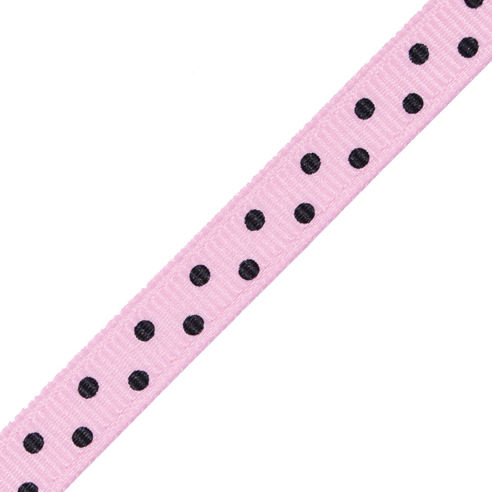 Pink Grosgrain Ribbon with Black Polka Dots - 0.375"