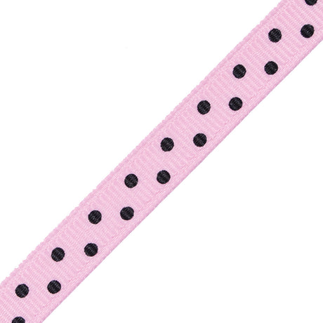 Pink Grosgrain Ribbon with Black Polka Dots - 0.375"