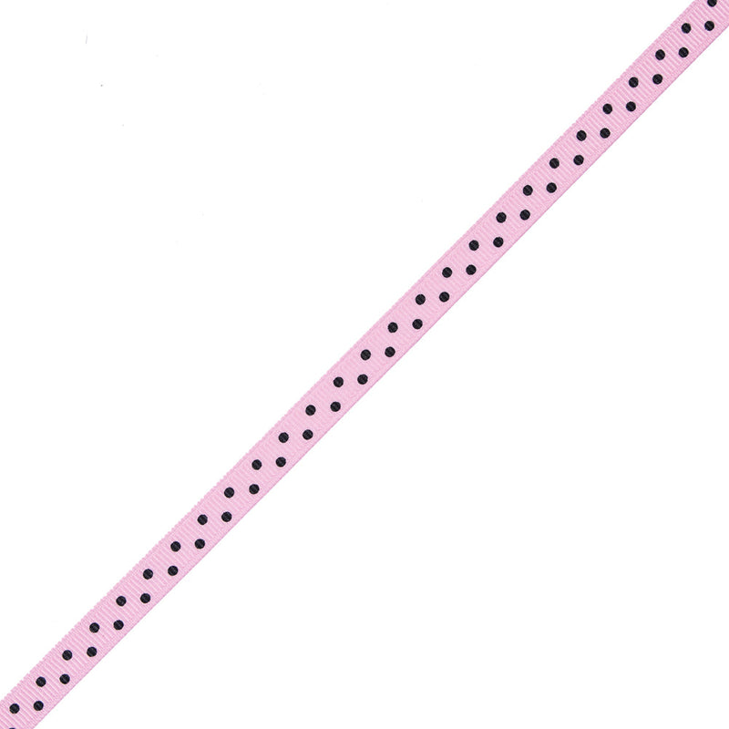 Pink Grosgrain Ribbon with Black Polka Dots - 0.375"