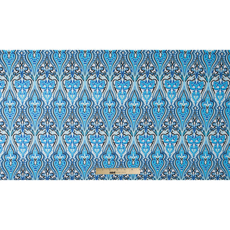 Blue Atoll/Dazzling Blue/White Abstract Stretch Cotton Sateen