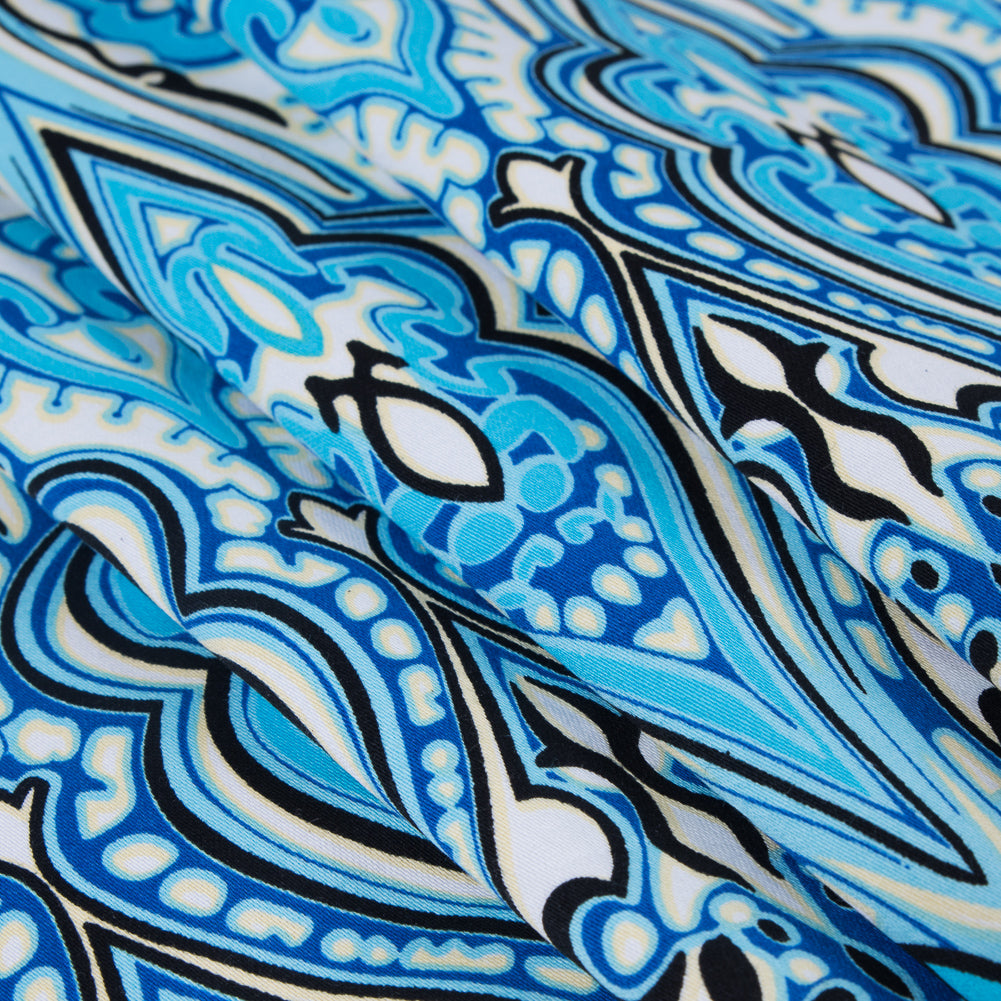 Blue Atoll/Dazzling Blue/White Abstract Stretch Cotton Sateen