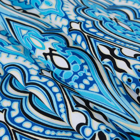 Blue Atoll/Dazzling Blue/White Abstract Stretch Cotton Sateen