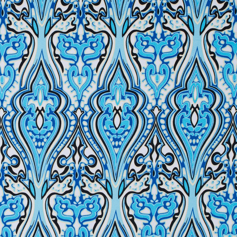 Blue Atoll/Dazzling Blue/White Abstract Stretch Cotton Sateen