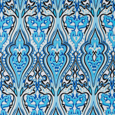 Blue Atoll/Dazzling Blue/White Abstract Stretch Cotton Sateen