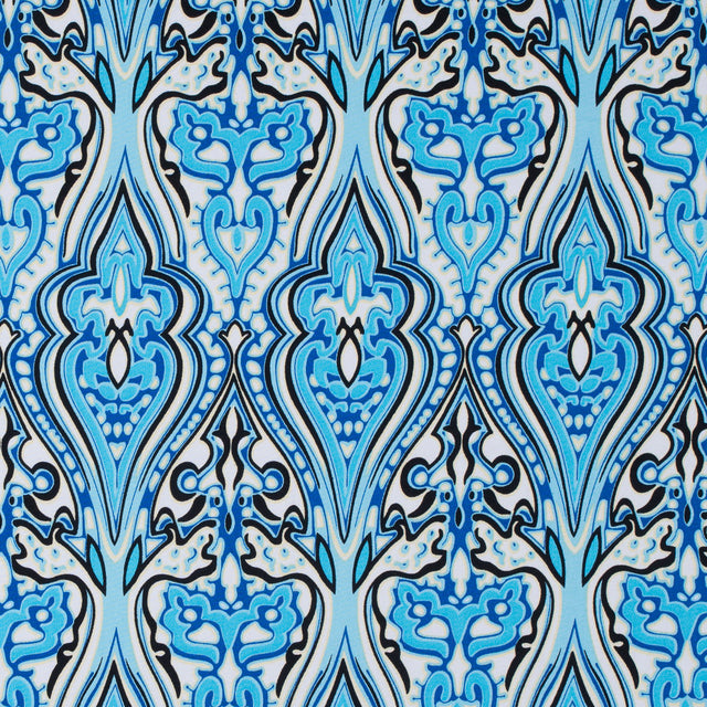 Blue Atoll/Dazzling Blue/White Abstract Stretch Cotton Sateen