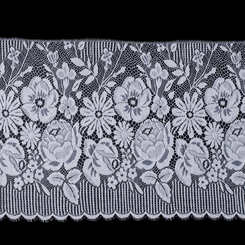 White Fine Floral French Lace Trimming - 14"