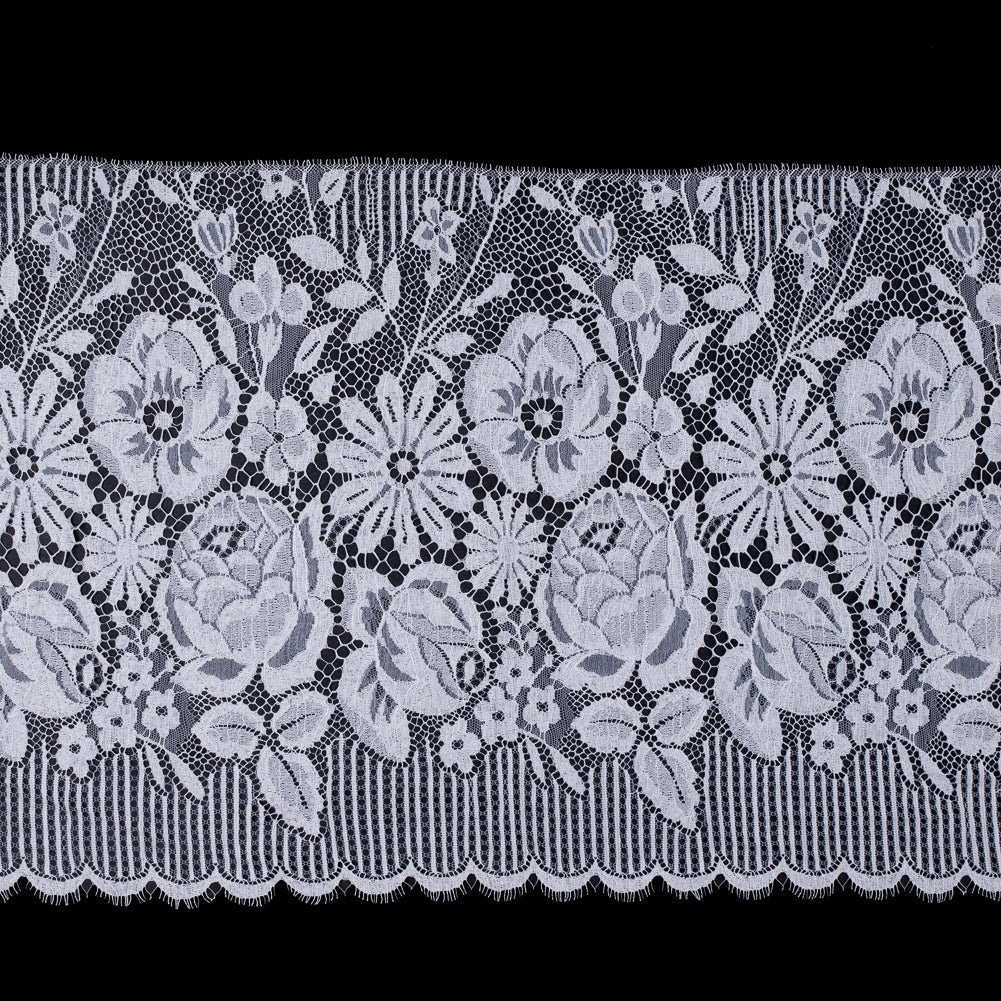 White Fine Floral French Lace Trimming - 14"