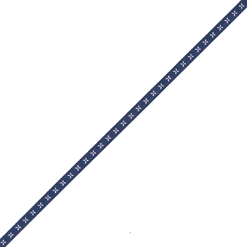 Navy and White Stitched Grosgrain Ribbon - 0.25"