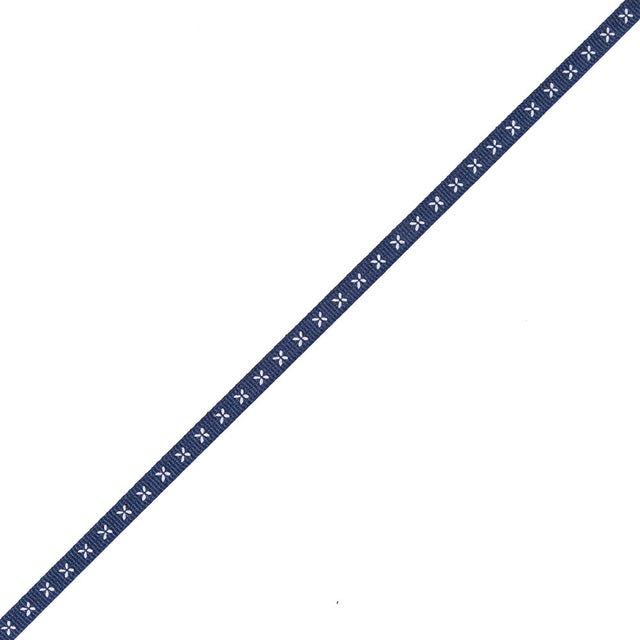 Navy and White Stitched Grosgrain Ribbon - 0.25"