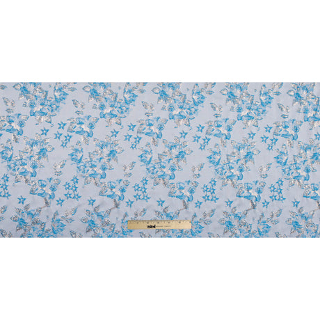 Metallic Pale Gold/Blue Floral Brocade