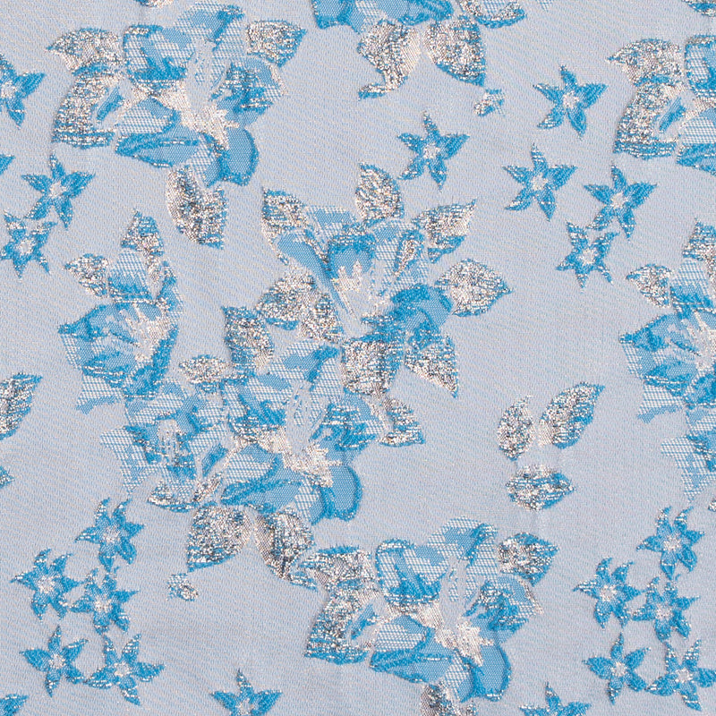 Metallic Pale Gold/Blue Floral Brocade