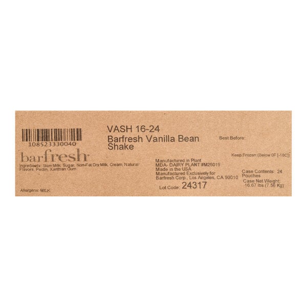 Barfresh Vanilla Bean Shake Pack 11.1 oz. - 24/Case