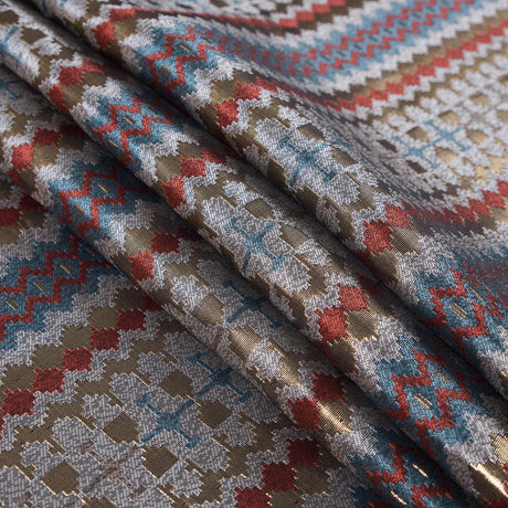 Italian Metallic Gold, Orange and Blue Geometric Brocade