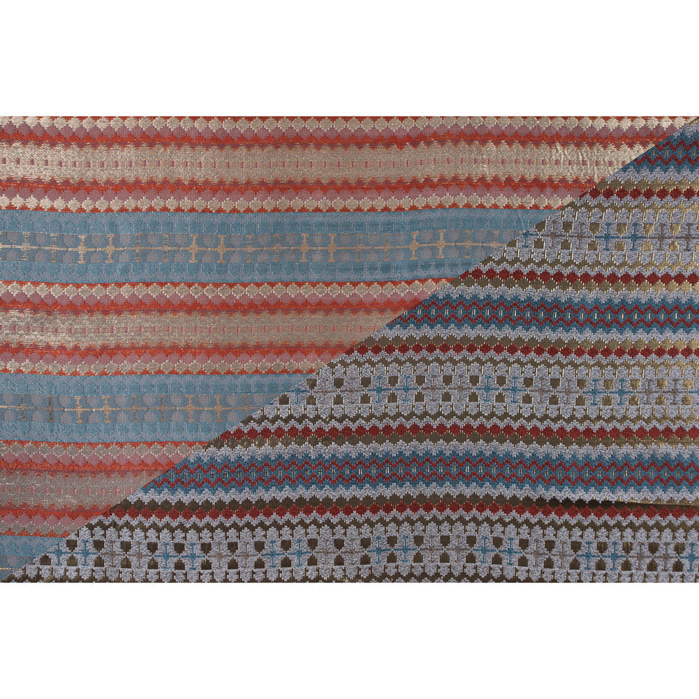Italian Metallic Gold, Orange and Blue Geometric Brocade