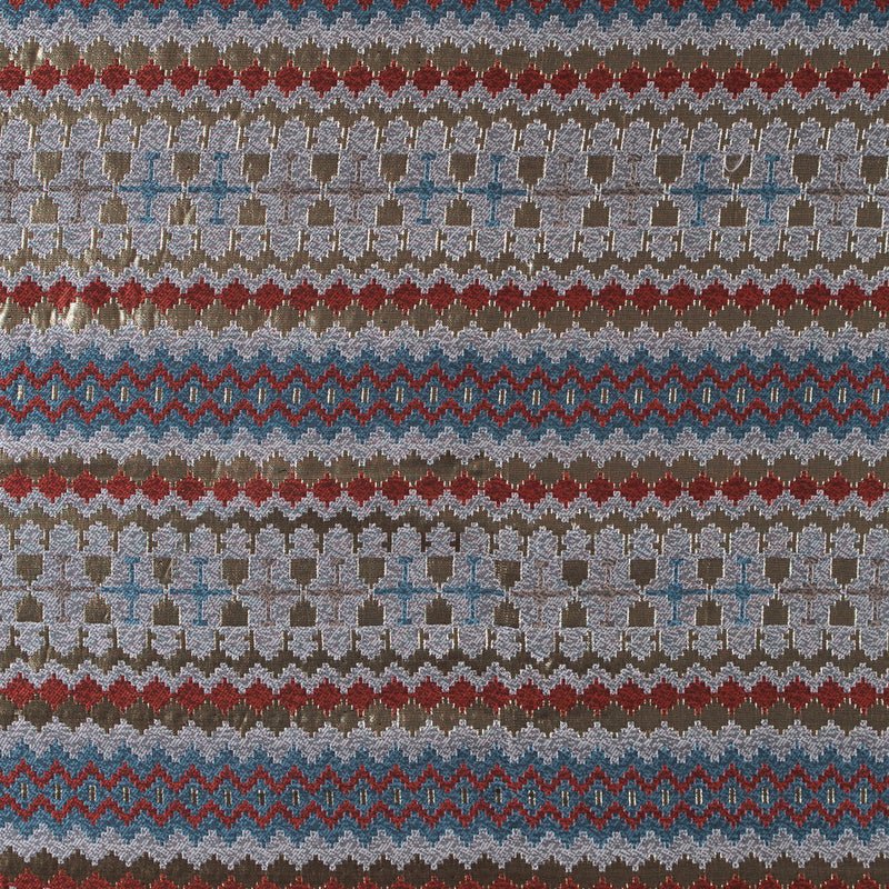 Italian Metallic Gold, Orange and Blue Geometric Brocade