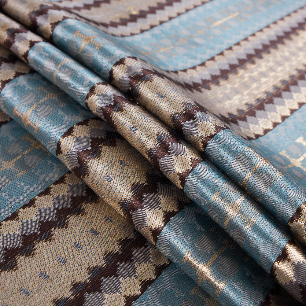Italian Metallic Gold, Brown and Blue Geometric Brocade