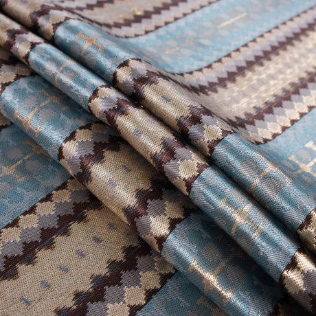 Italian Metallic Gold, Brown and Blue Geometric Brocade