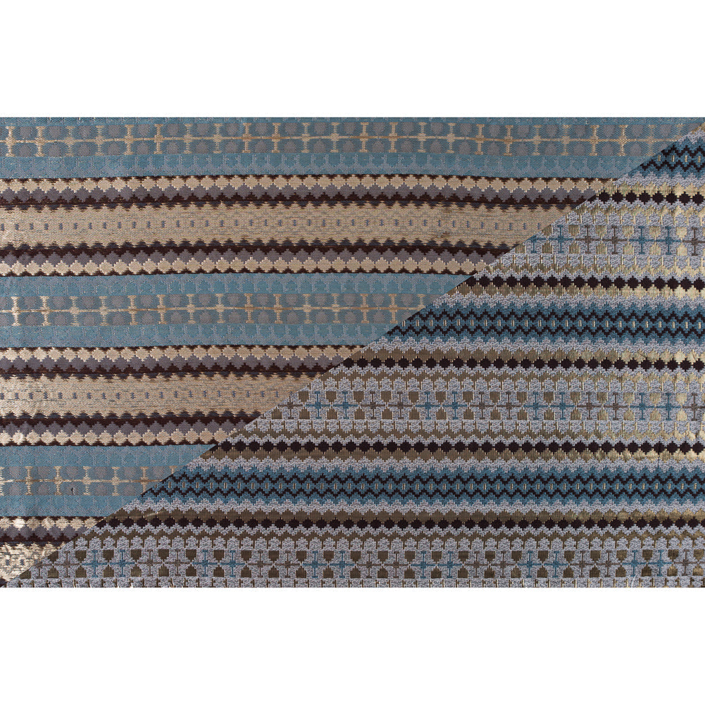 Italian Metallic Gold, Brown and Blue Geometric Brocade