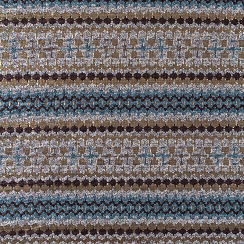 Italian Metallic Gold, Brown and Blue Geometric Brocade